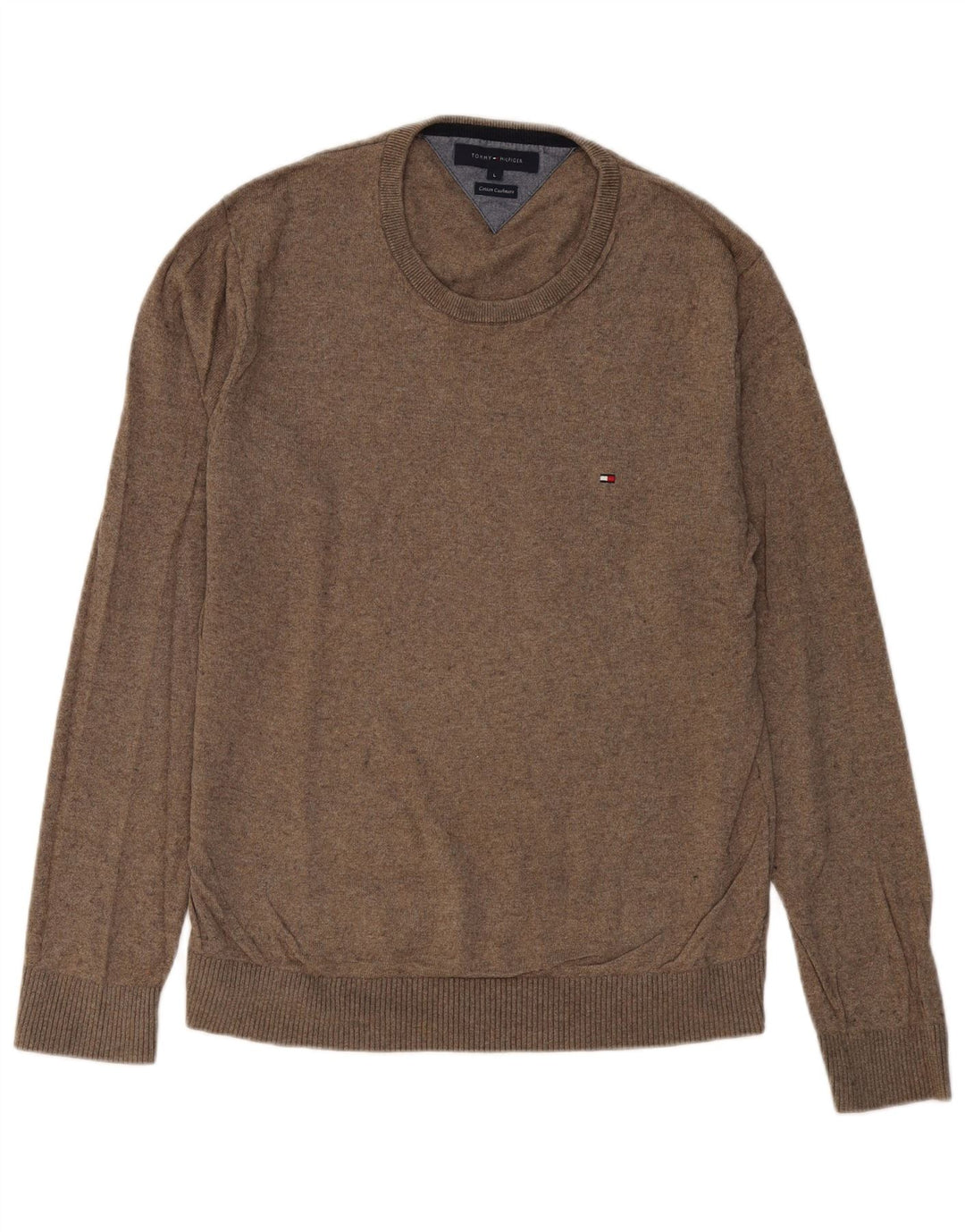 TOMMY HILFIGER Pull à col rond pour homme en coton marron grand