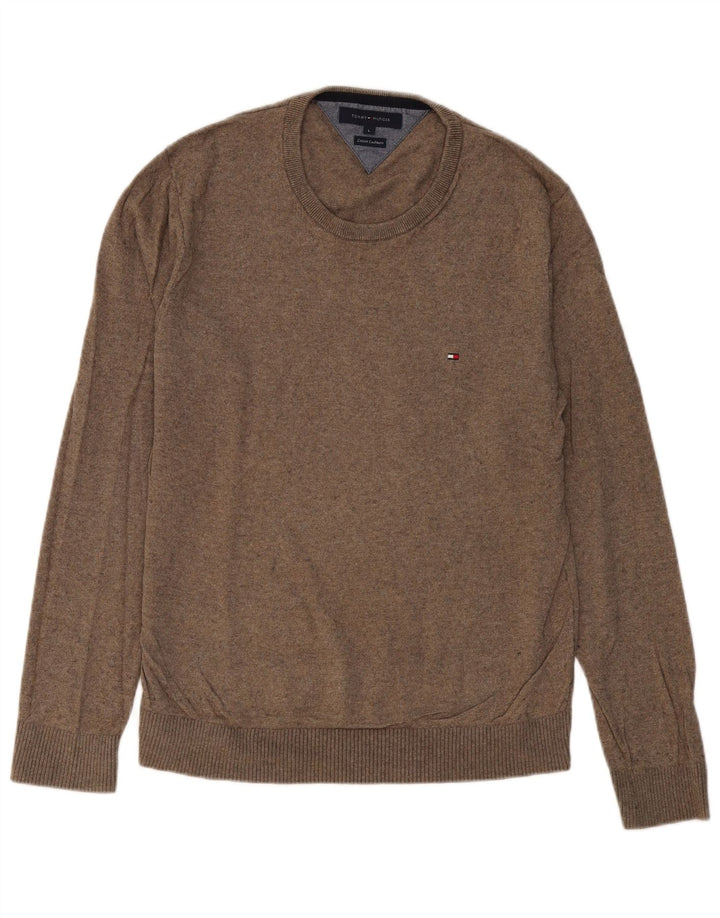 TOMMY HILFIGER Pull à col rond pour homme en coton marron grand