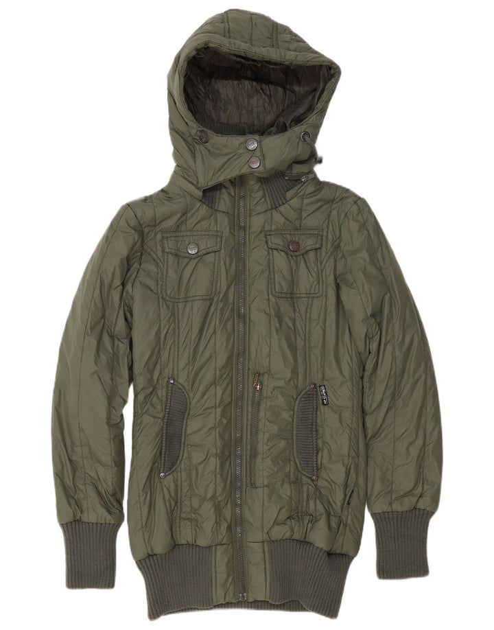 KHUJO Veste matelassée à capuche pour femme UK 14 Large Vert Polyester