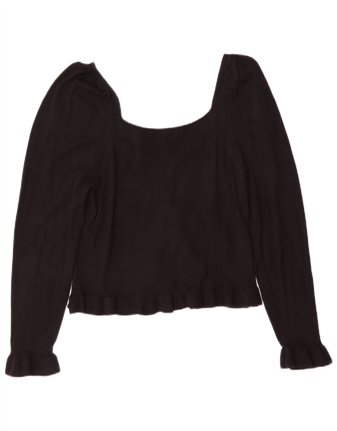 Zara Womens Crop Top Manches Longues UK 14 Large Noir Viscose