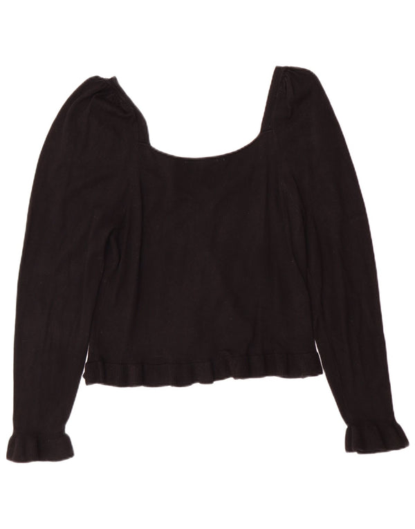 Zara Womens Crop Top Manches Longues UK 14 Large Noir Viscose