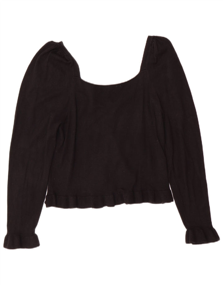 Zara Womens Crop Top Manches Longues UK 14 Large Noir Viscose