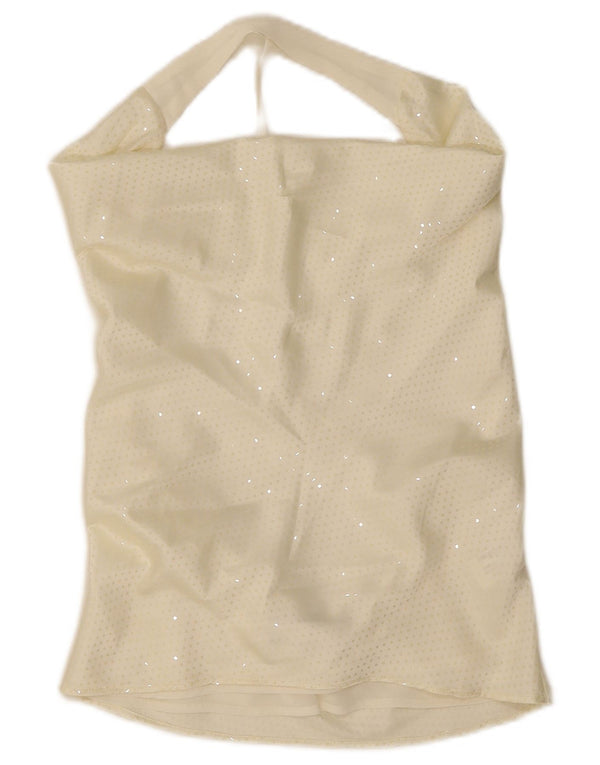 Zara Haut court à épaules dénudées pour femme UK 10 Petit polyester moucheté blanc cassé