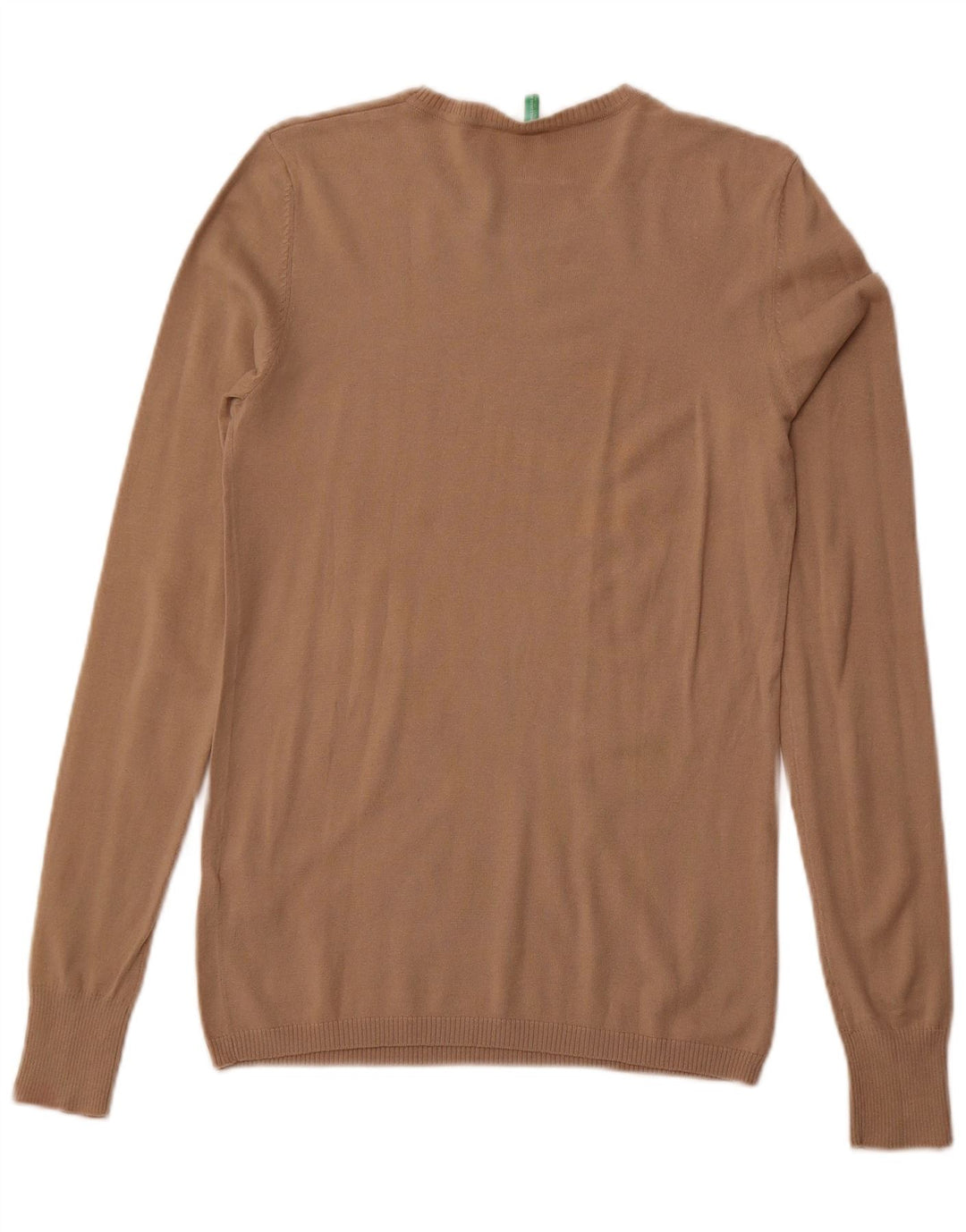 BENETTON Pull coupe slim à col rond pour femme UK 14 Grand coton beige