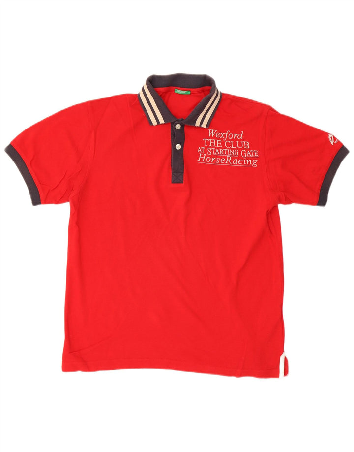 BENETTON Polo Graphique Homme Rouge Moyen Coton