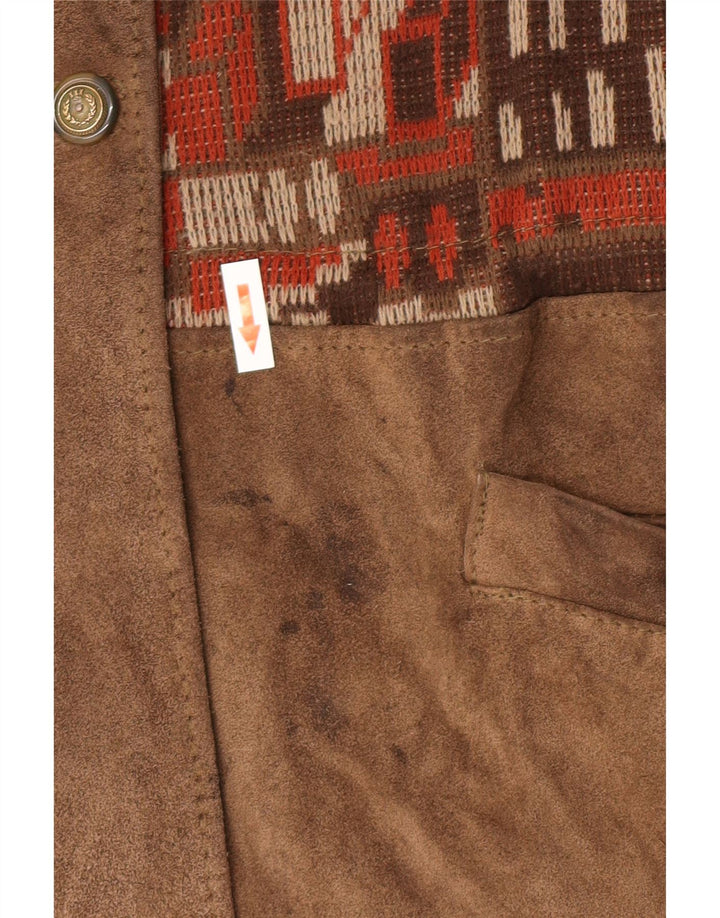 vintage Femmes Daim Surdimensionné Coupe-Vent Manteau IT 46 Grand Beige Géométrique