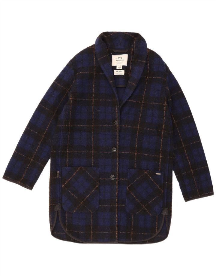 Woolrich Pardessus surdimensionné pour femme UK 6 XS Bleu marine à carreaux en polyester