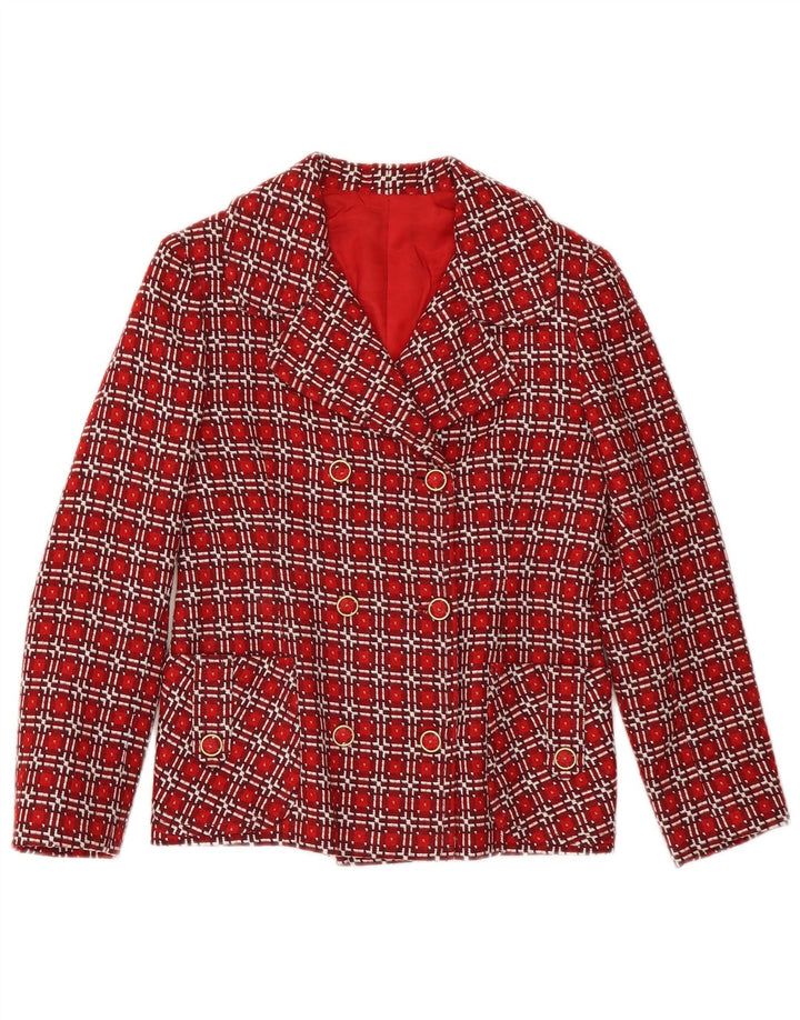 VINTAGE Veste Blazer Double Boutonnage Femme UK 6 XS Red Check
