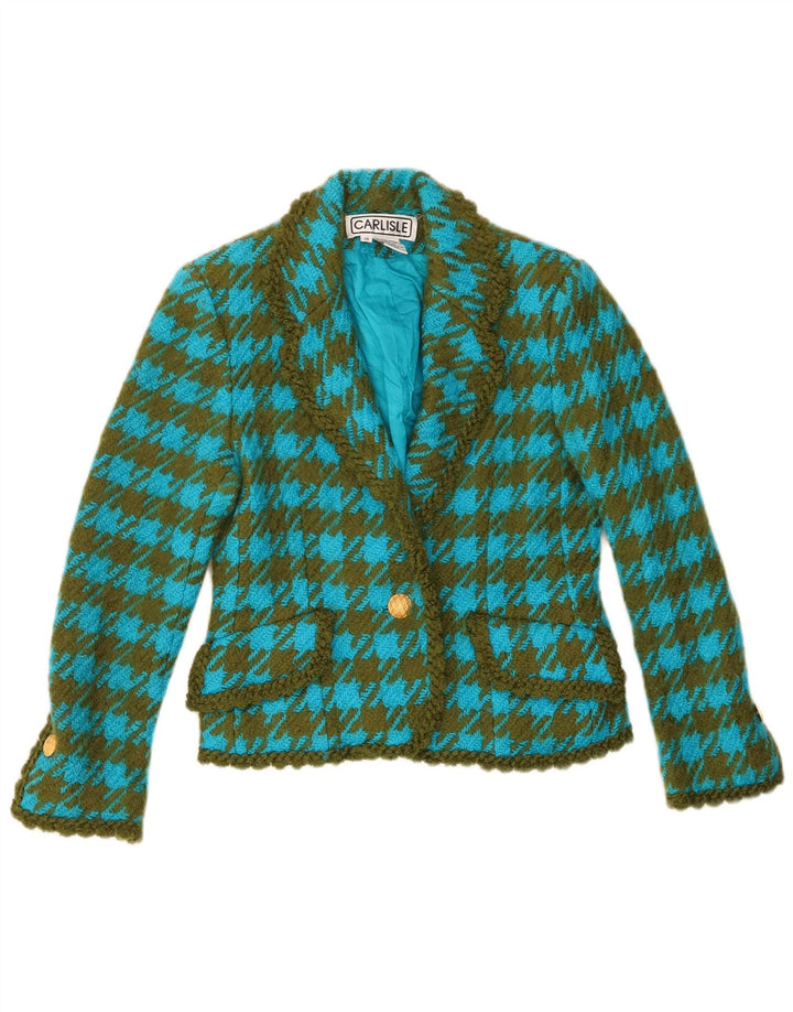 Carlisle Veste Blazer 1 Bouton pour Femme UK 10 Petite Laine Pied-de-Poule Bleu