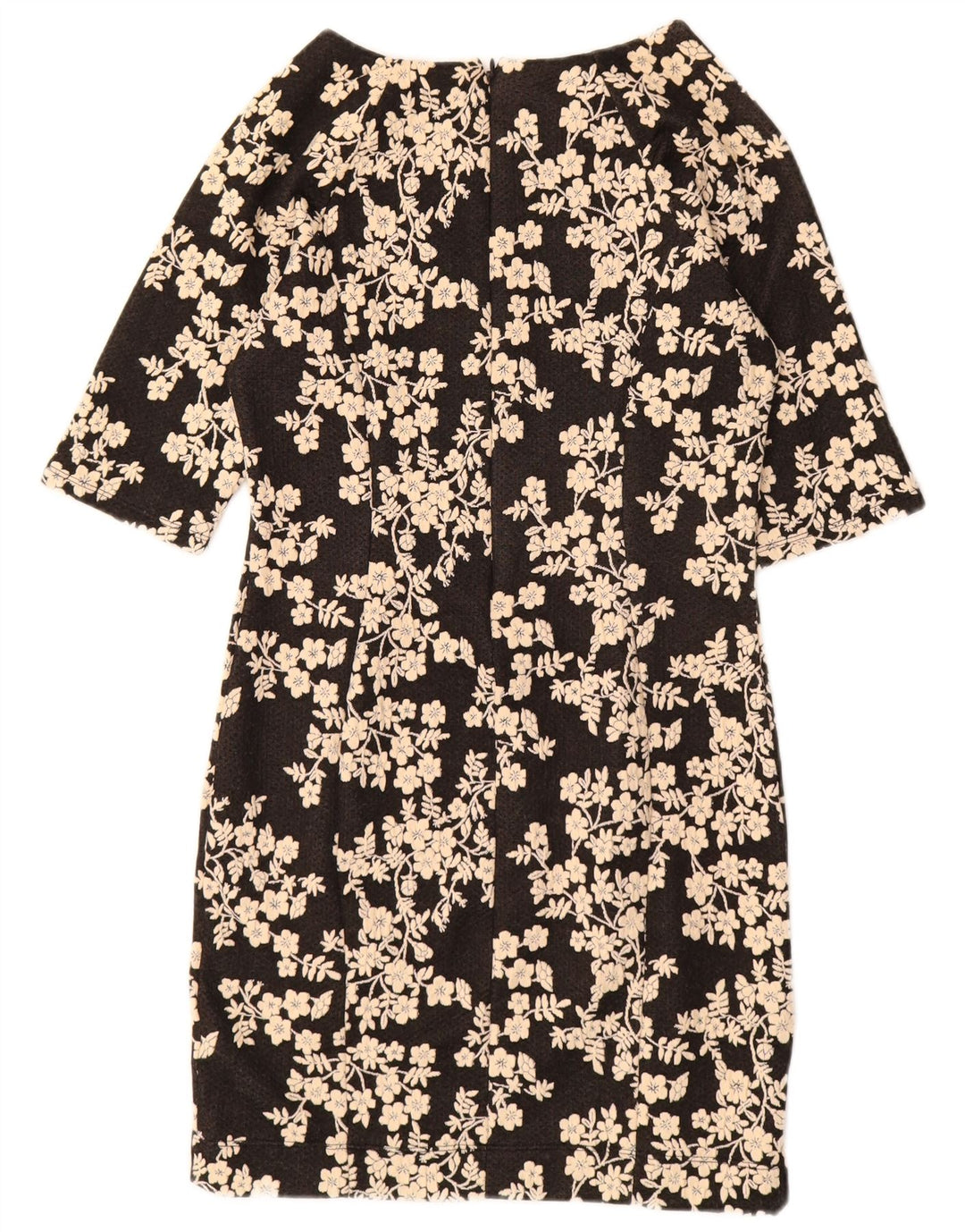 WAREHOUSE Robe fourreau à manches 3/4 pour femme UK 12 en coton floral noir moyen