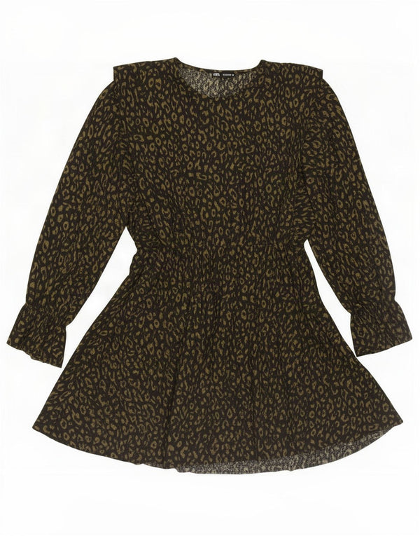 Zara Robe trapèze à manches longues pour femme UK 46 Grand imprimé animal noir