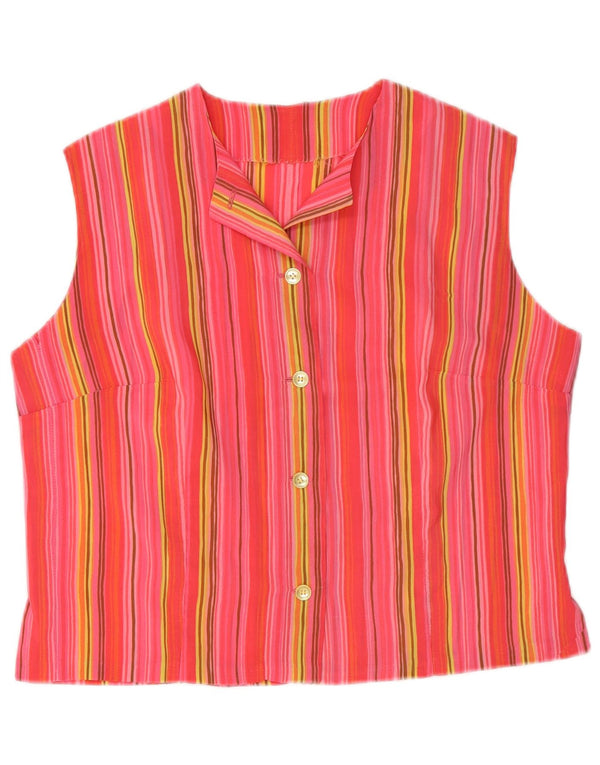 vintage Womens Crop Chemise sans manches Blouse UK 14 Rayé rose moyen