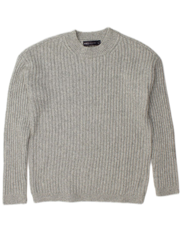 Marks & Spencer Womens Crew Neck Jumper Sweater UK 6 XS Grey Polyester