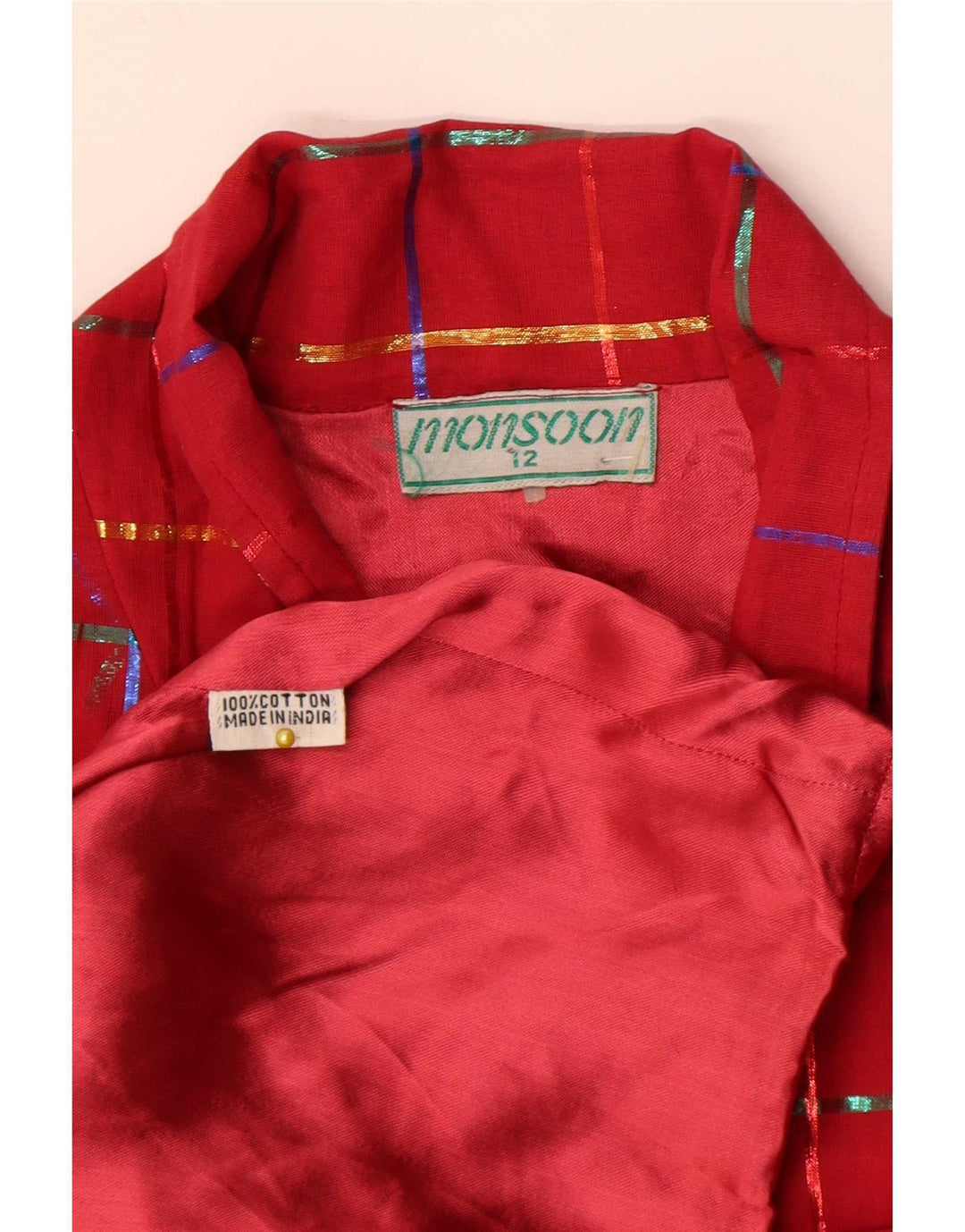 Monsoon Veste blazer à 1 bouton pour femme UK 12 en coton à carreaux rouge moyen