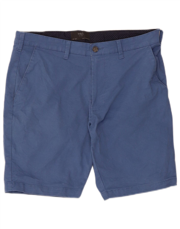 Marks & Spencer Short Chino Homme W32 Bleu Moyen Coton