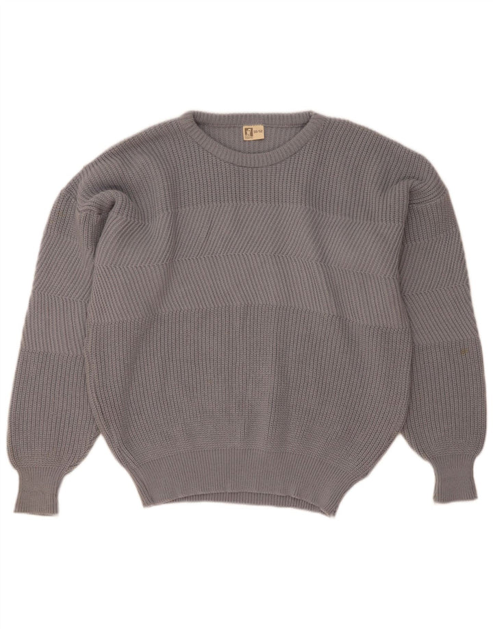 vintage Mens Crew Neck Jumper Pull IT 50/52 Grande laine grise