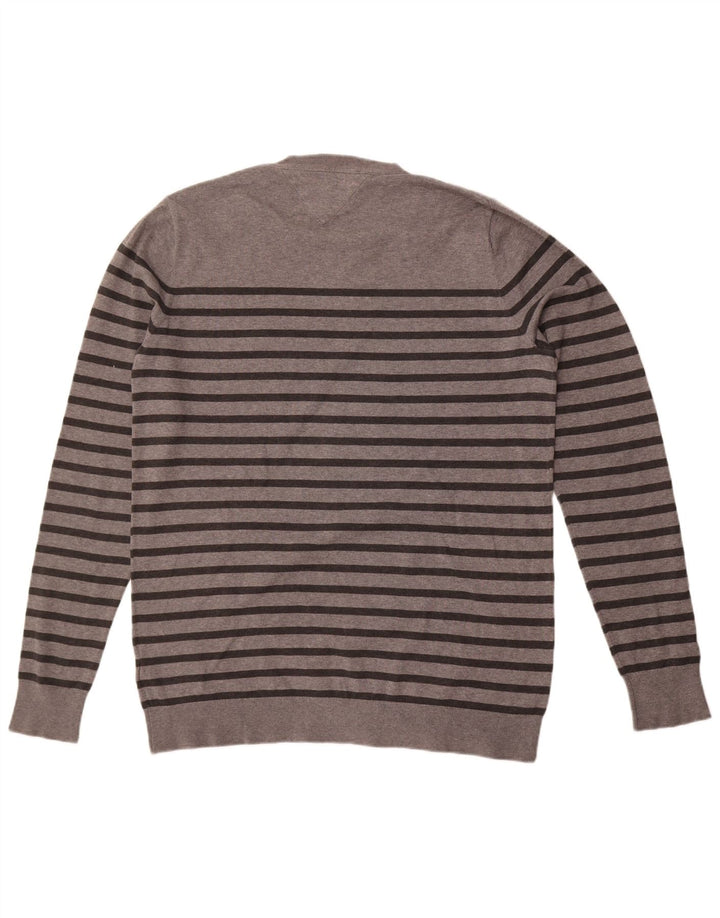 Tommy Hilfiger Pull à col rond pour homme 2XL en coton rayé gris