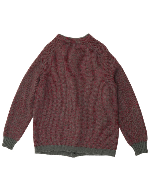vintage Mens Cardigan Sweater UK 38 Moyen Bourgogne Moucheté Laine