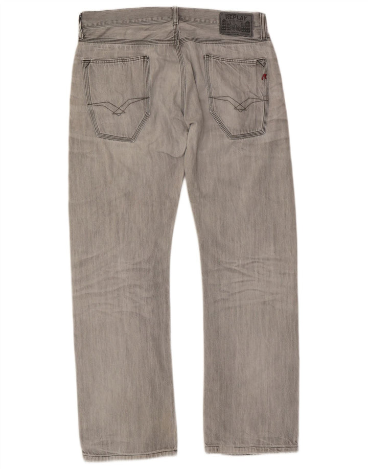 Replay Jean droit effet vieilli W33 L32 gris coton pour homme
