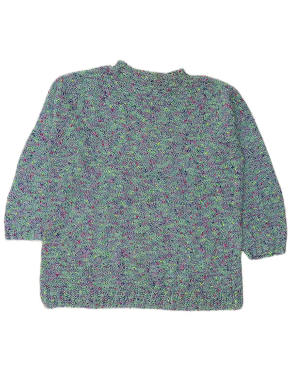 VINTAGE Femme Col Roulé Pull Pull UK 18 XL Bleu Moucheté