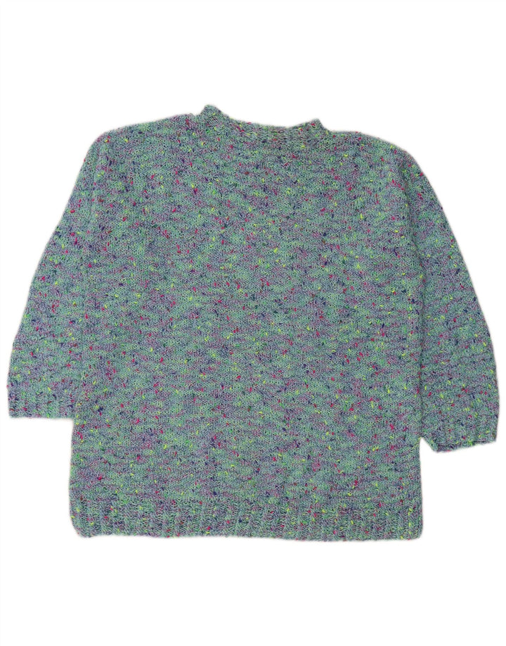 VINTAGE Femme Col Roulé Pull Pull UK 18 XL Bleu Moucheté