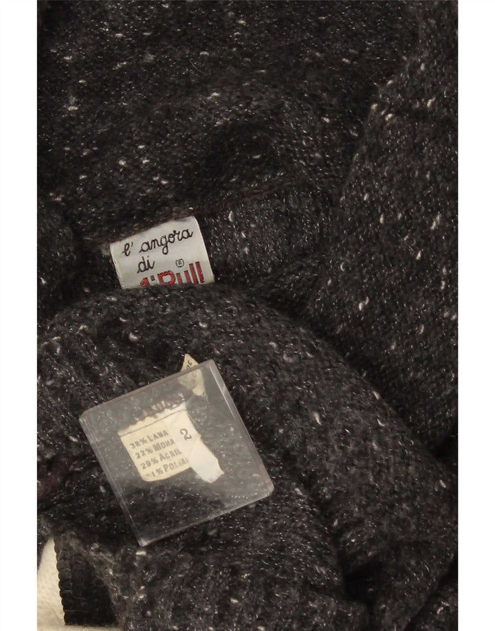 vintage Femme Roll Neck Jumper Pull UK 14 Moyen Noir Colourblock Laine