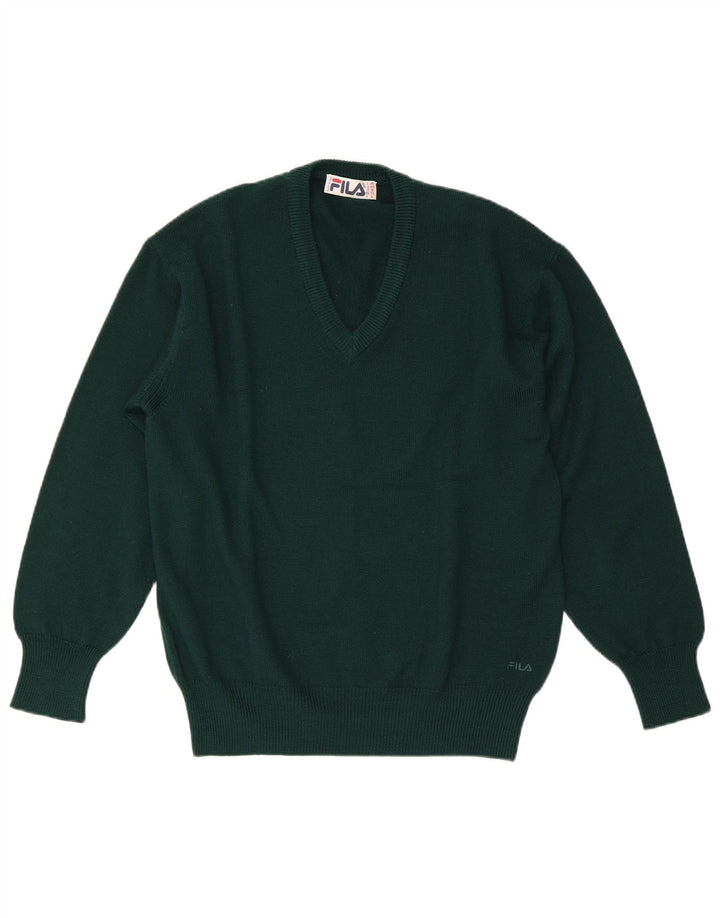 Fila Pull coupe classique à col en V pour homme IT 48 Vert moyen