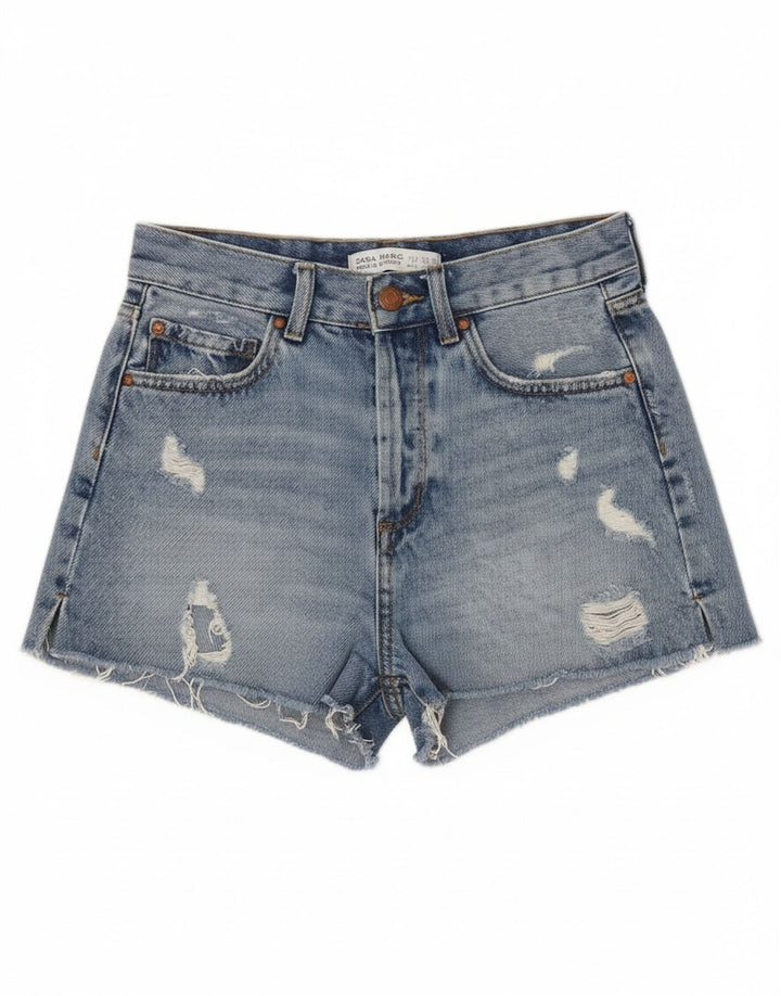 Zara Short en jean vieilli pour femme EU 34 2XS W24 Bleu