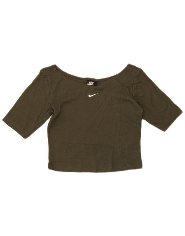 Nike Womens Crop T-Shirt Top UK 10 Petit Kaki Coton