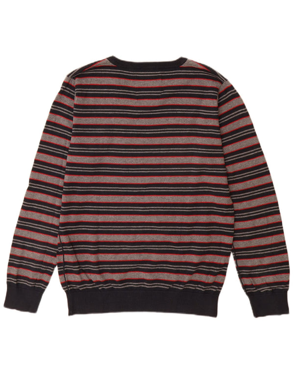 Jack & Jones Pull Col V Homme Gris Moyen Rayé Coton