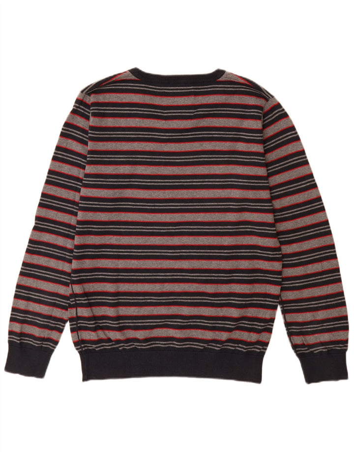 Jack & Jones Pull Col V Homme Gris Moyen Rayé Coton