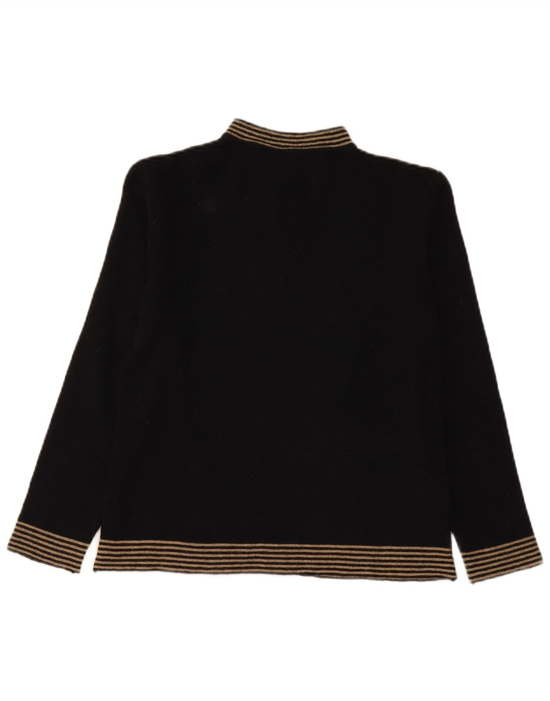 vintage Womens Turtle Neck Jumper Pull UK 12 Moyen Noir Rayé
