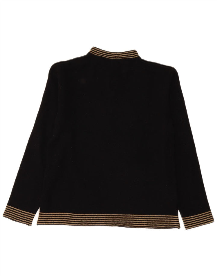 vintage Womens Turtle Neck Jumper Pull UK 12 Moyen Noir Rayé