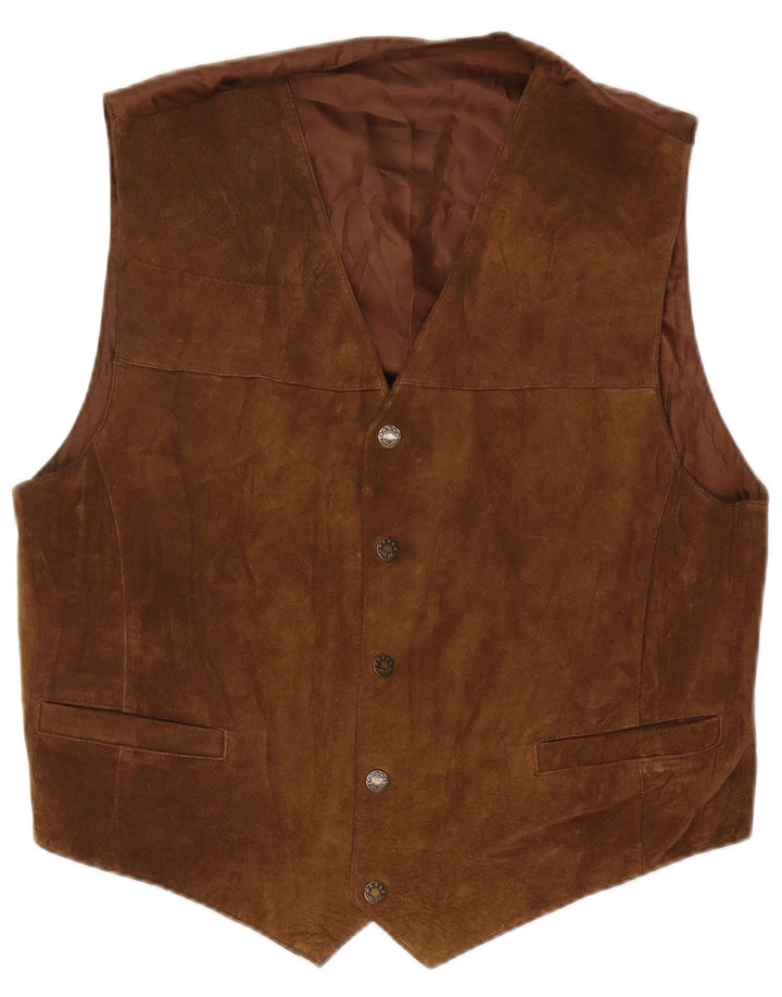 gilet en daim homme vintage IT 52 grand cuir marron