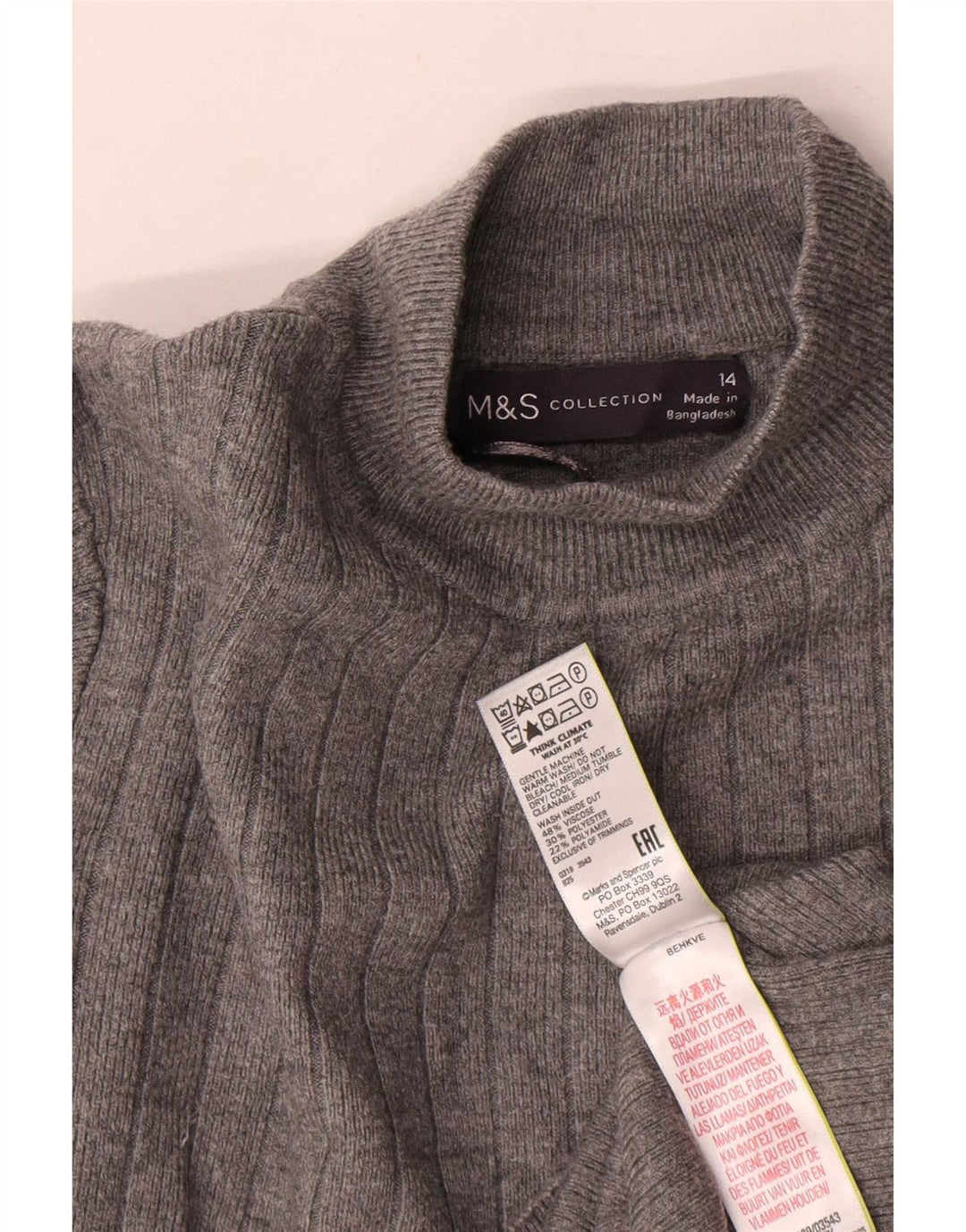 Marks & Spencer Pull col roulé pour femme UK 14 Large Gris Viscose