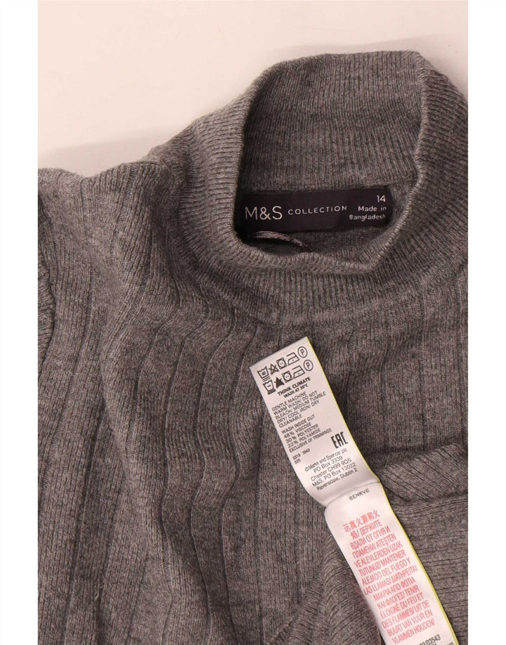 Marks & Spencer Pull col roulé pour femme UK 14 Large Gris Viscose