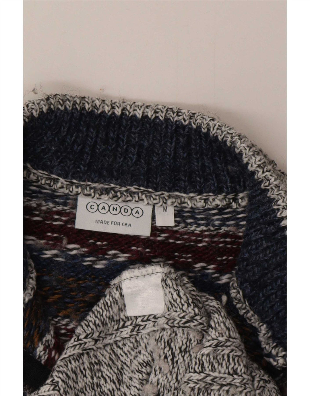 Canda Pull Col Zippé Homme Gris Moyen Fair Isle Acrylique