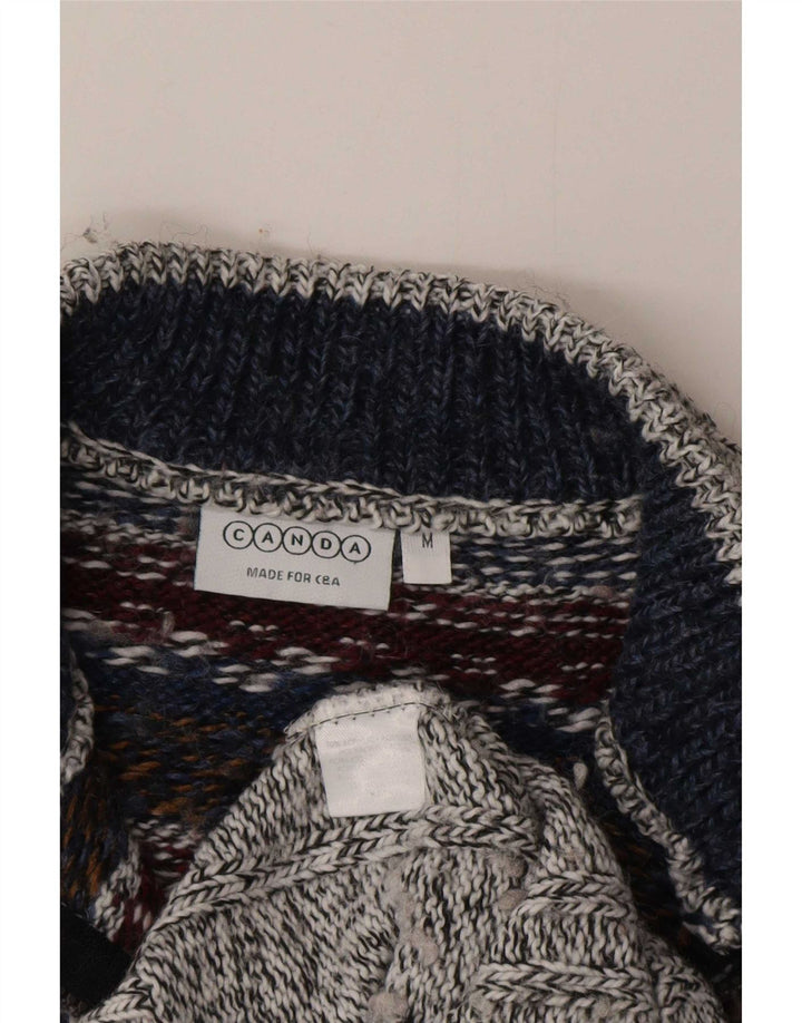 Canda Pull Col Zippé Homme Gris Moyen Fair Isle Acrylique