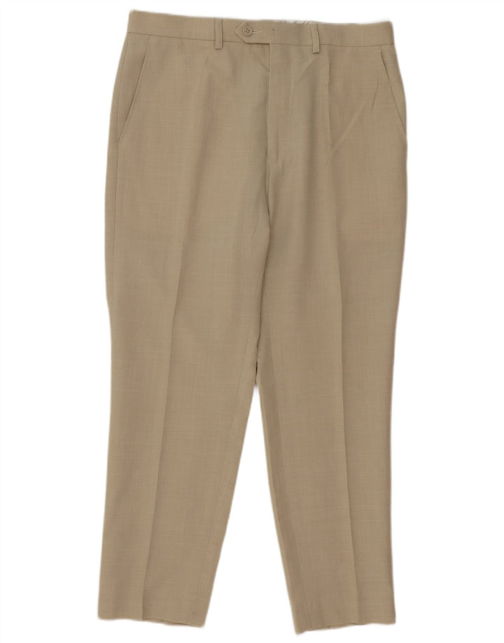 Marks & Spencer Pantalon de Costume Droit Homme W34 L28 Beige Polyester