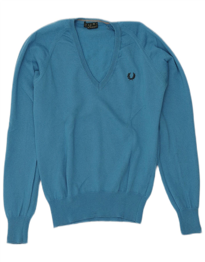 Fred Perry Pull col en V pour femme UK 12 Bleu moyen Laine