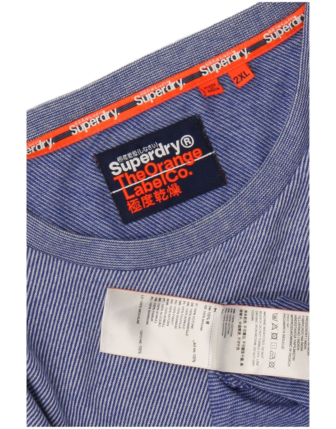 SUPERDRY T-Shirt Homme Top 2XL Bleu Pinstripe Coton