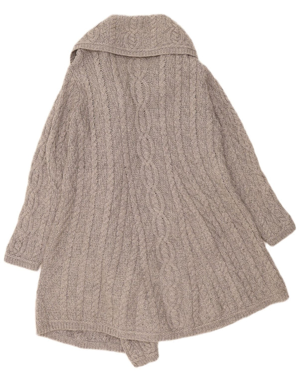 Aran Crafts Cardigan long pour femme en laine mérinos gris moyen UK 12