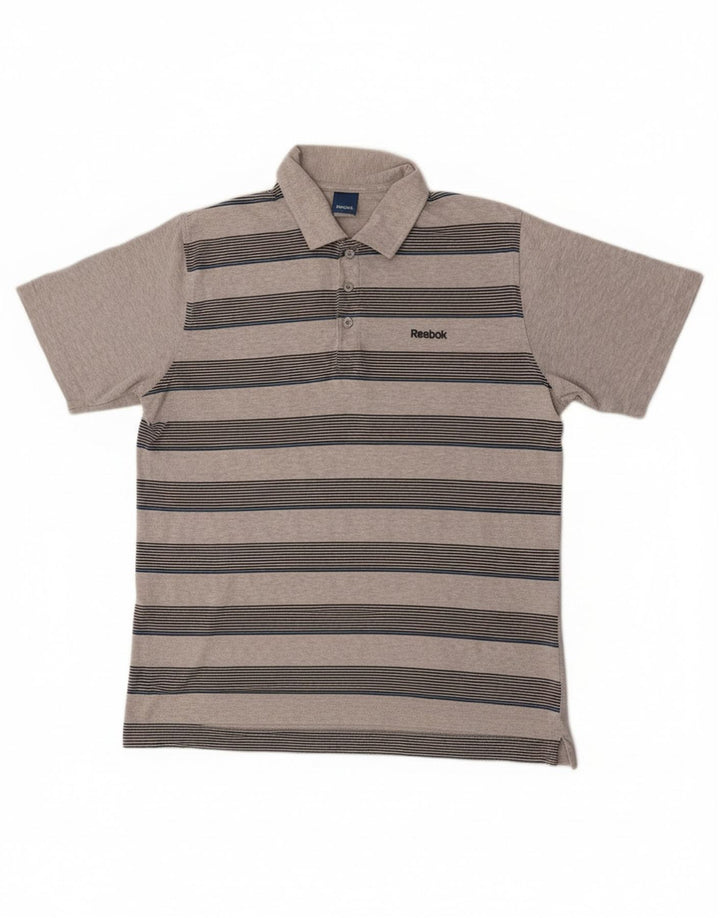 Reebok Polo Homme Gris Moyen Rayé Coton
