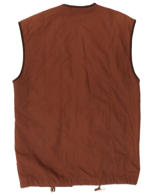 vintage Femme Gilet surdimensionné UK 10 Petit Coton Brun