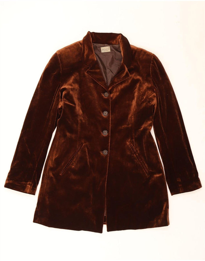 vintage Femmes Velour 1 Bouton Blazer Veste UK 14 Moyen Brun Classique