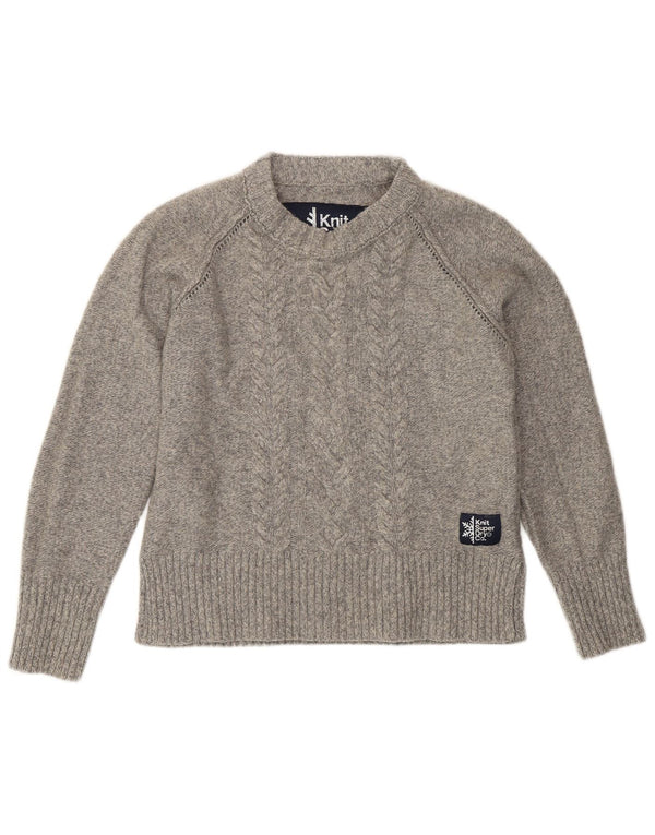 Superdry Womens Crew Neck Jumper Sweater UK 10 Small Grey Wool