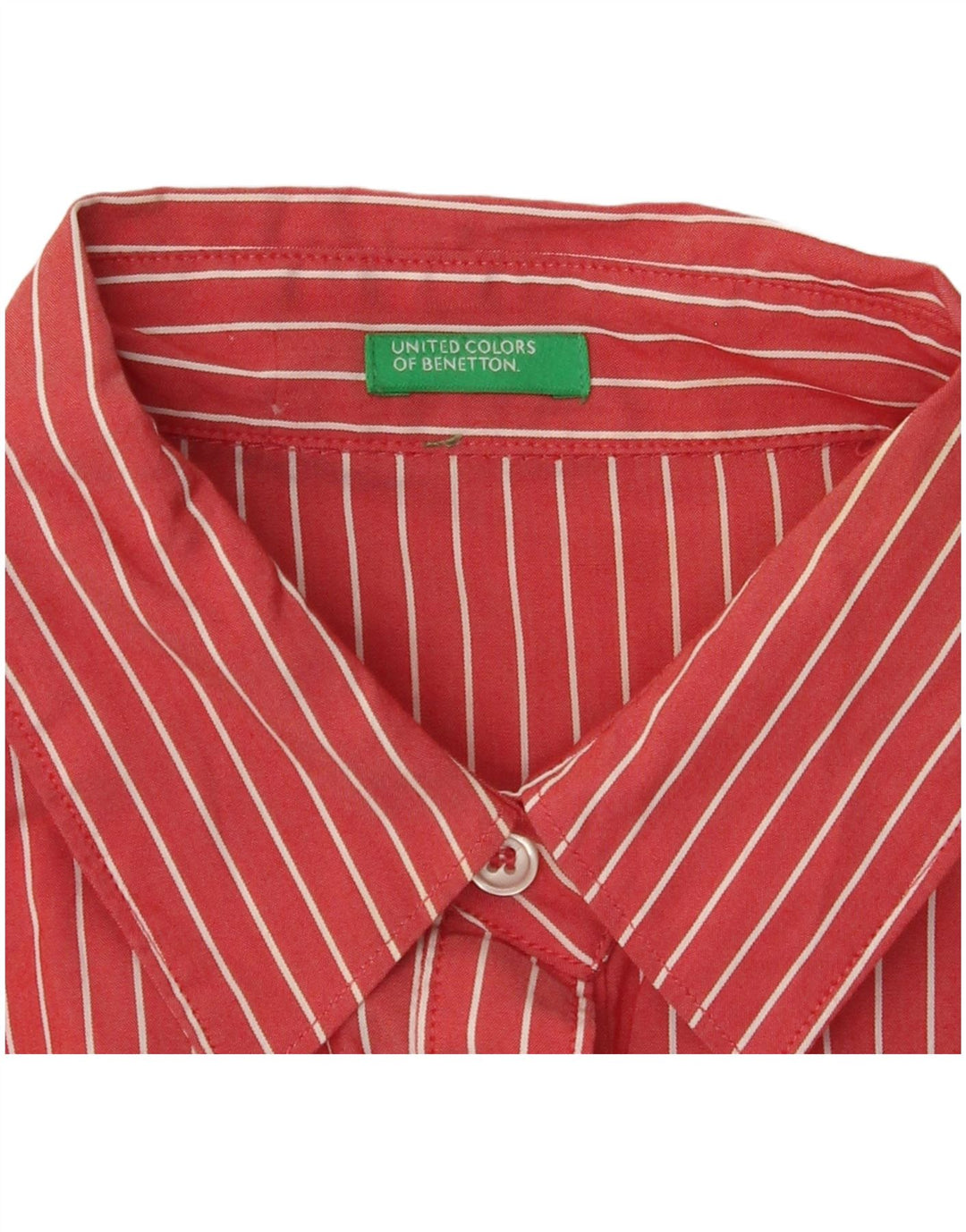 BENETTON Chemise à manches courtes pour femme UK 14 Medium Red Pinstripe