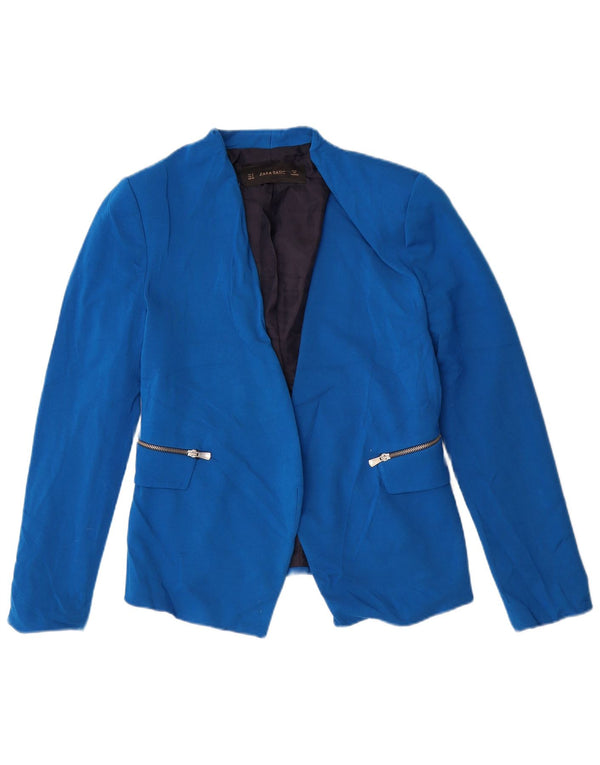 Zara Veste Blazer Ouverte Femme UK 12 Bleu Moyen Polyester