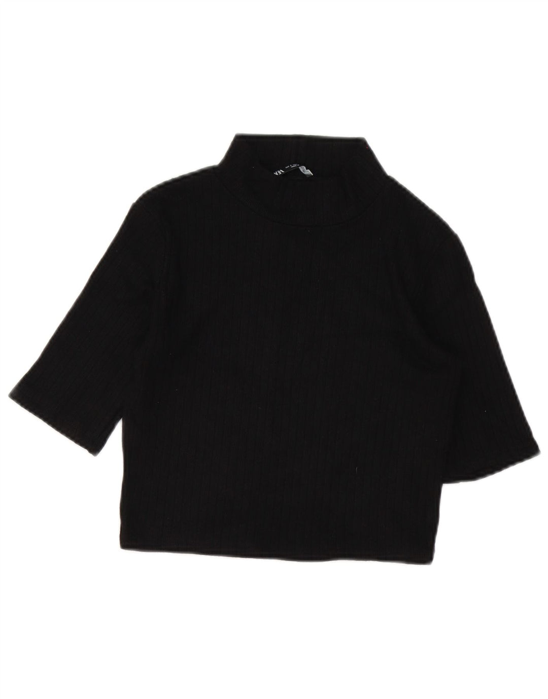 Zara Womens Crop Blouse Top UK 10 Petit Noir