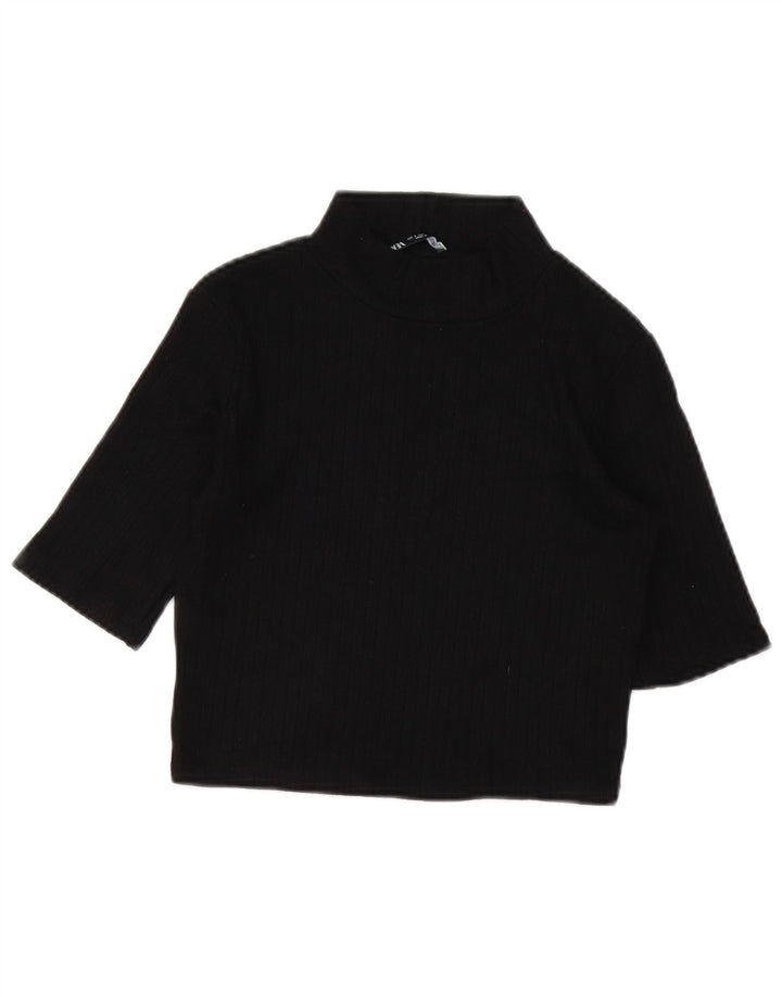 Zara Womens Crop Blouse Top UK 10 Petit Noir
